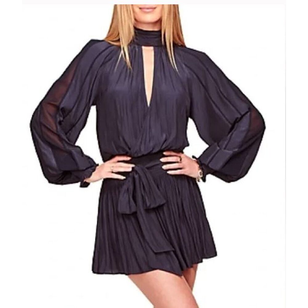 NWT Ramy Brook Reagan Sheer Blouson Dress XS NWT 445 black